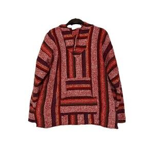 Mexican Woven Hooded Baja Pullover Medium Hoodie Pocket (EE9)